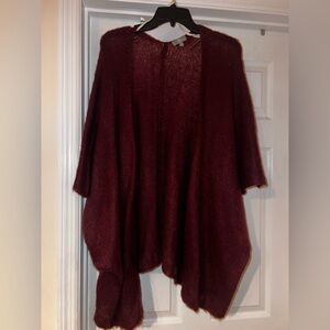 True Craft Burgundy Open-Front Knit Poncho